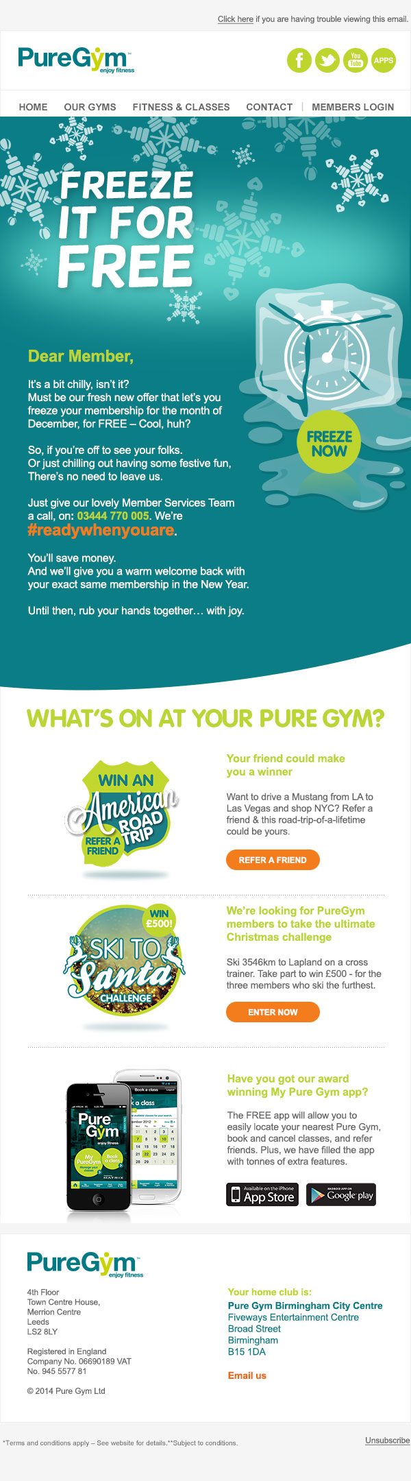PureGym: Marketing - Freeze it For Free Email - Desktop