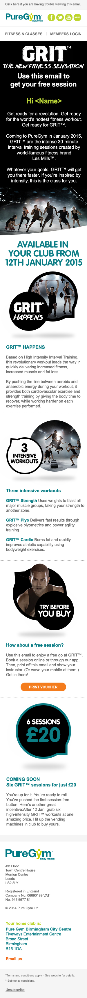 PureGym: Marketing - GRIT Email - Mobile