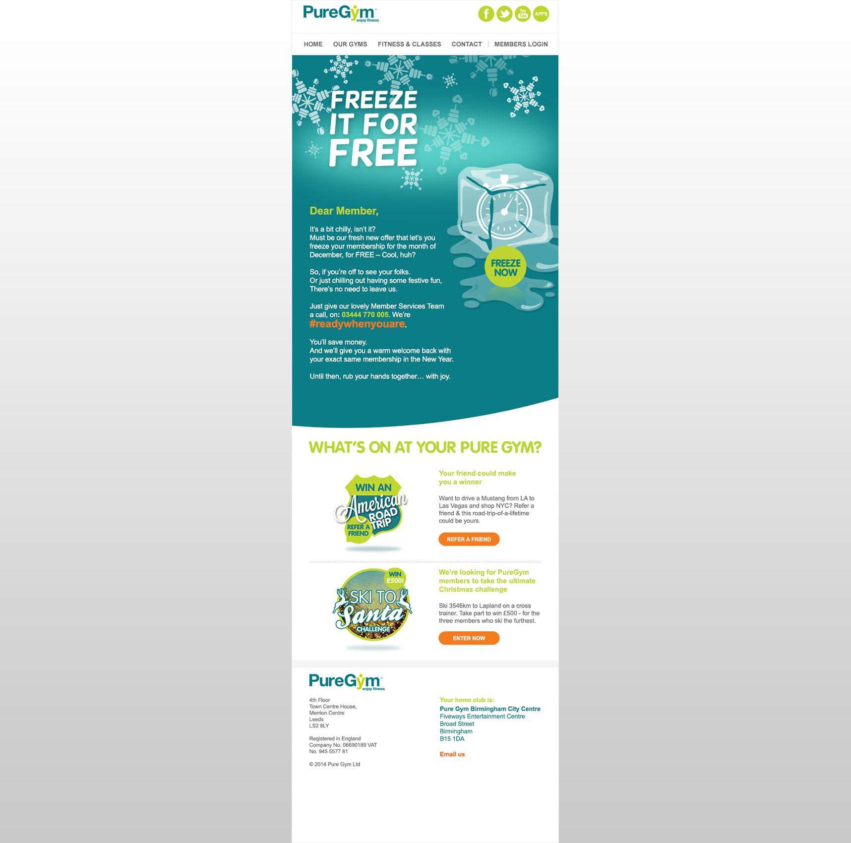 PureGym Marketing: Freeze it For Free Email - Desktop